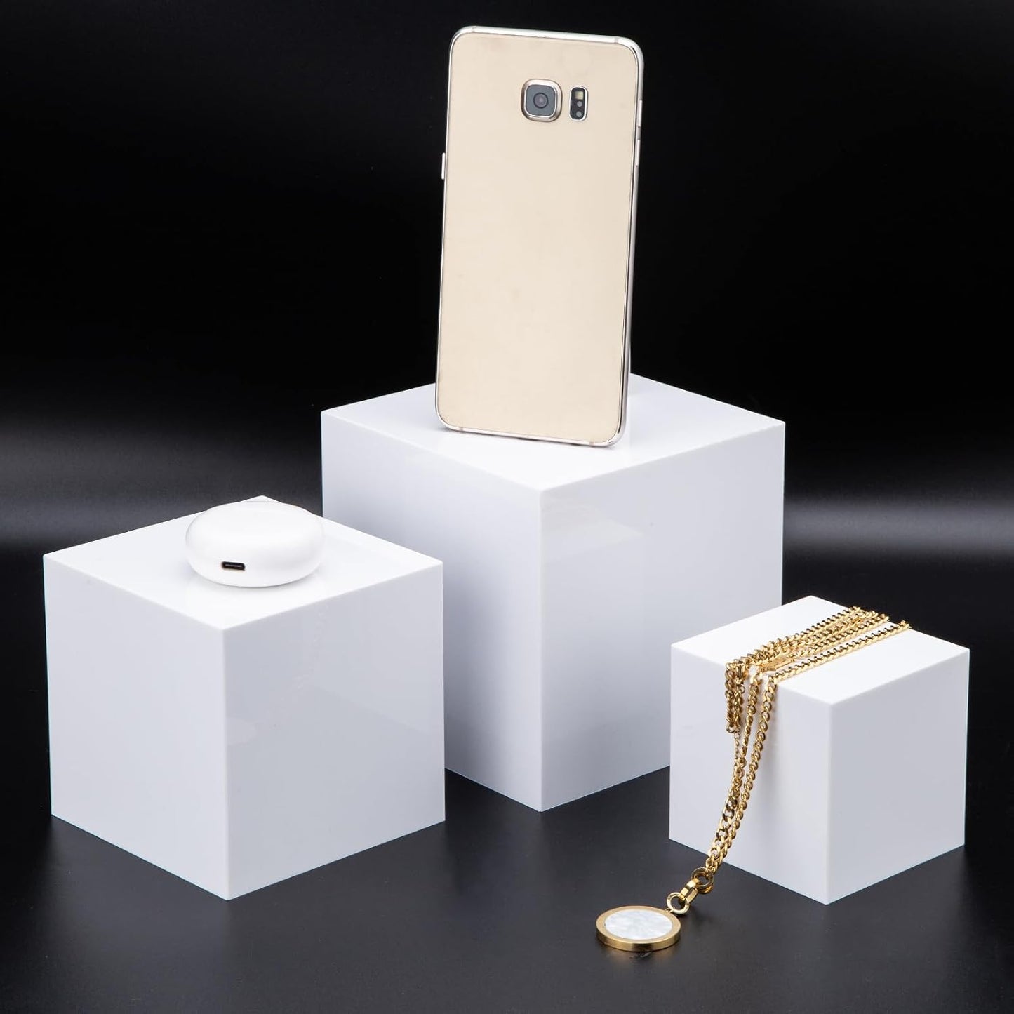 Clisela Acrylic Cube Display Stands Box Risers / White / Set of 3