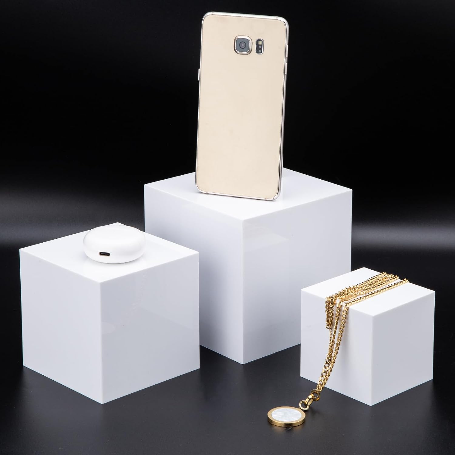 Clisela Acrylic Cube Display Stands Box Risers / White / Set of 3