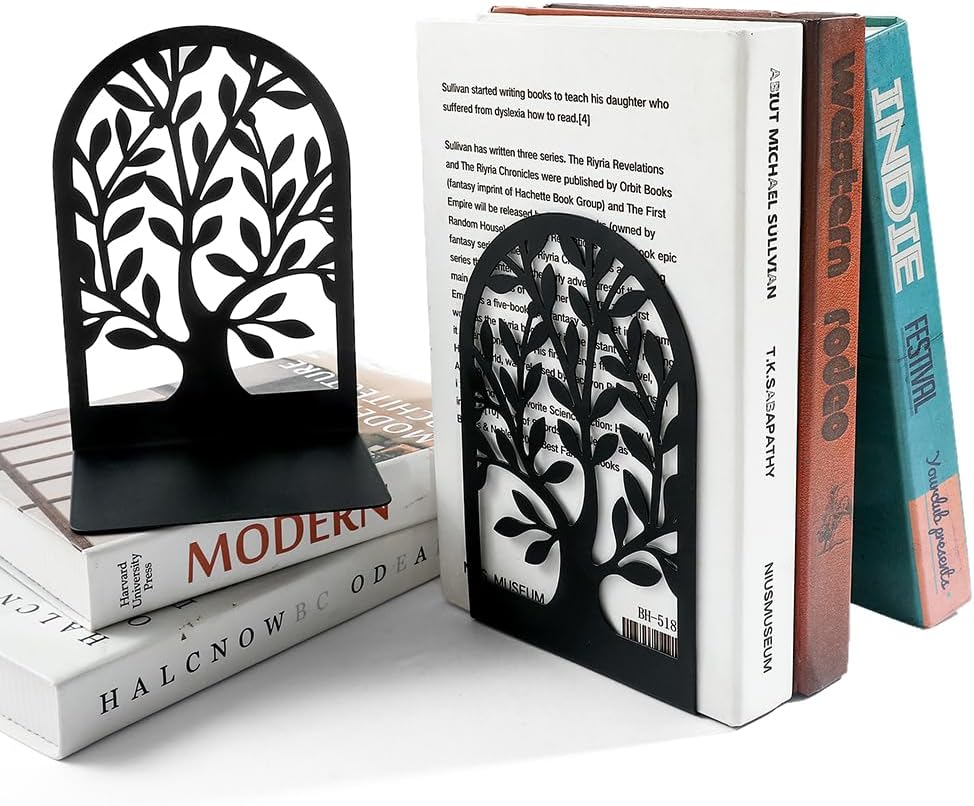 Tree of Life Metal Book Ends / 3 Pairs/ Style B / Black / Set of 6