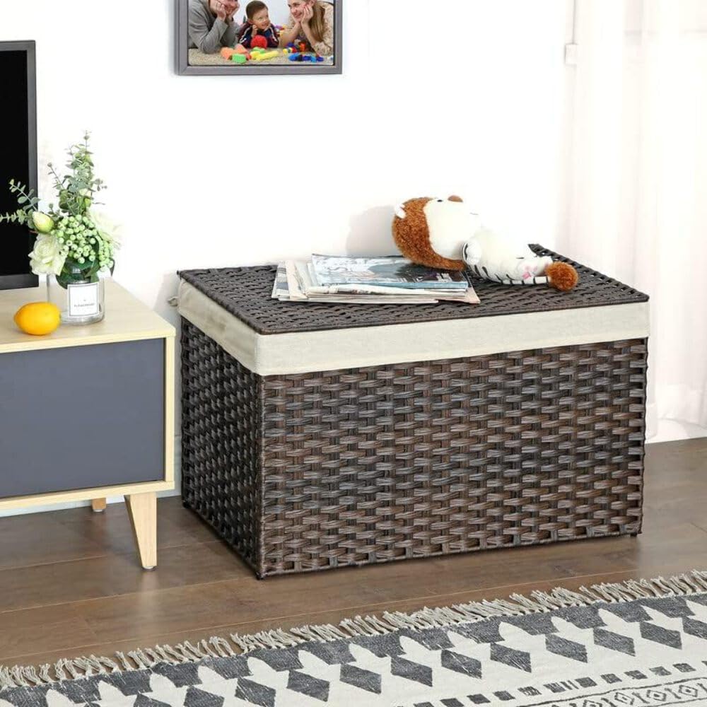 Metal Frame / Woven Blanket Storage Bin / 160 L / Brown