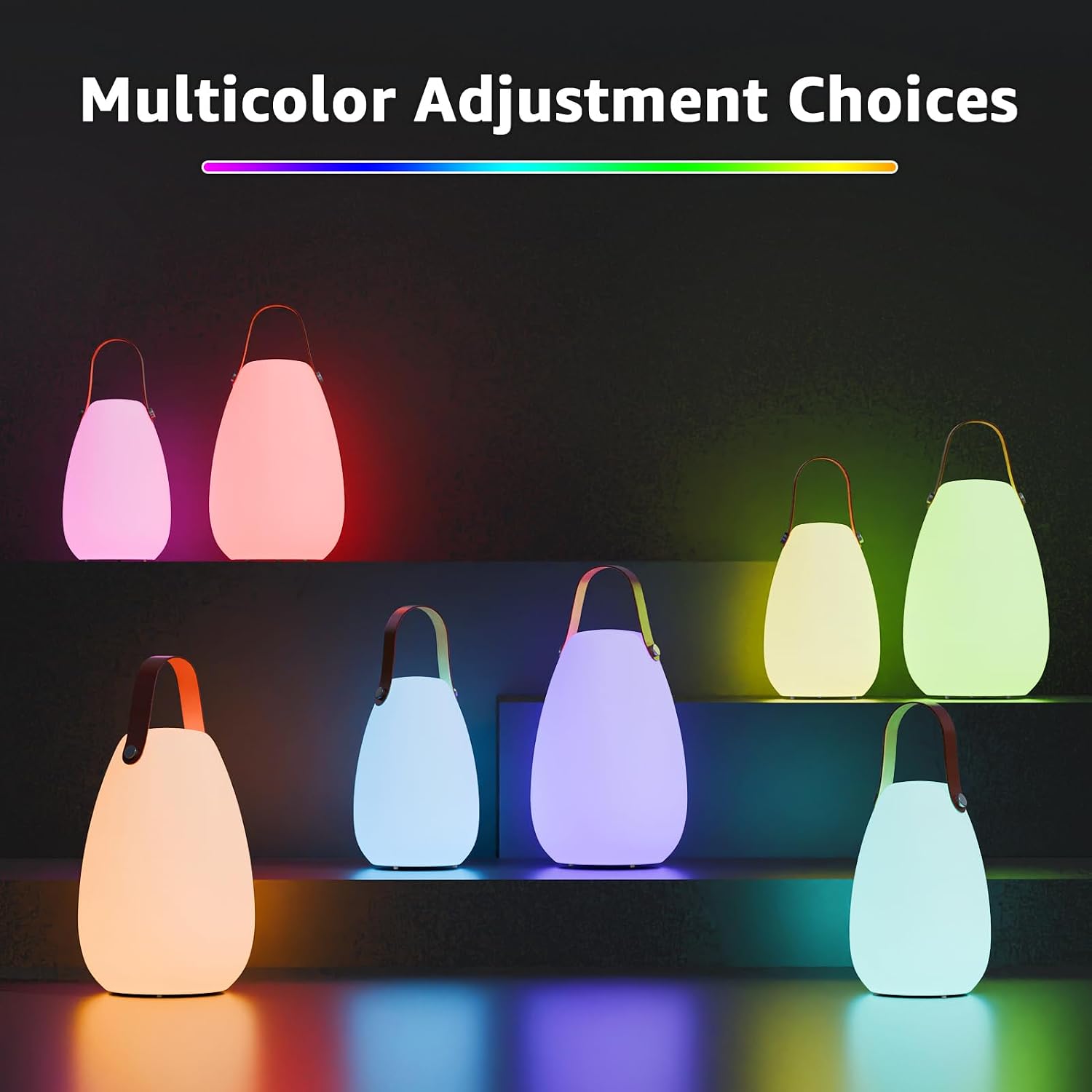 uuffoo 2 Pack Rechargeable Portable Table Lamp with Remote | Cordless RGB Lantern, Decorative LED Night Light, IP44