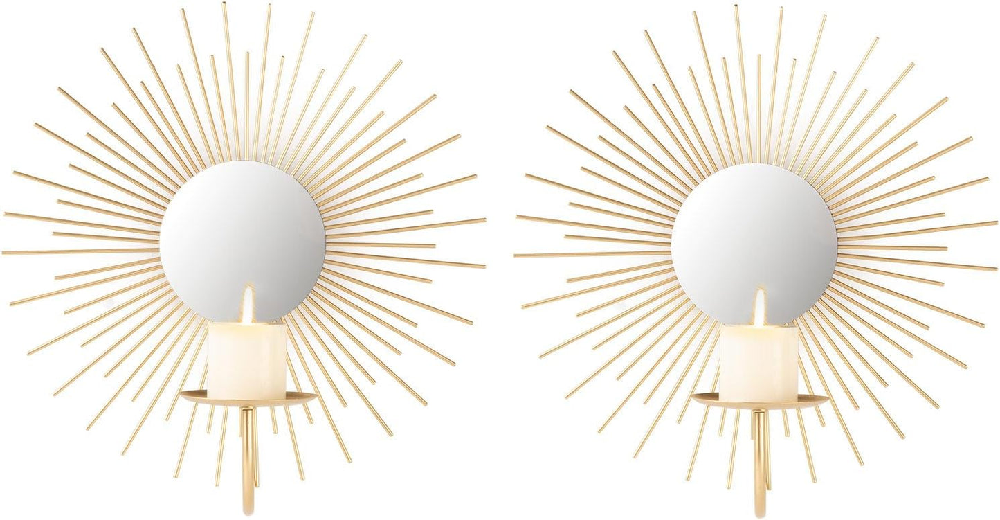 AIM & GGKK Wall Candle Sconce Holder,Set of 2 Mirror Wall Mounted Metal Candle Holder for Home,Living Room, Dining