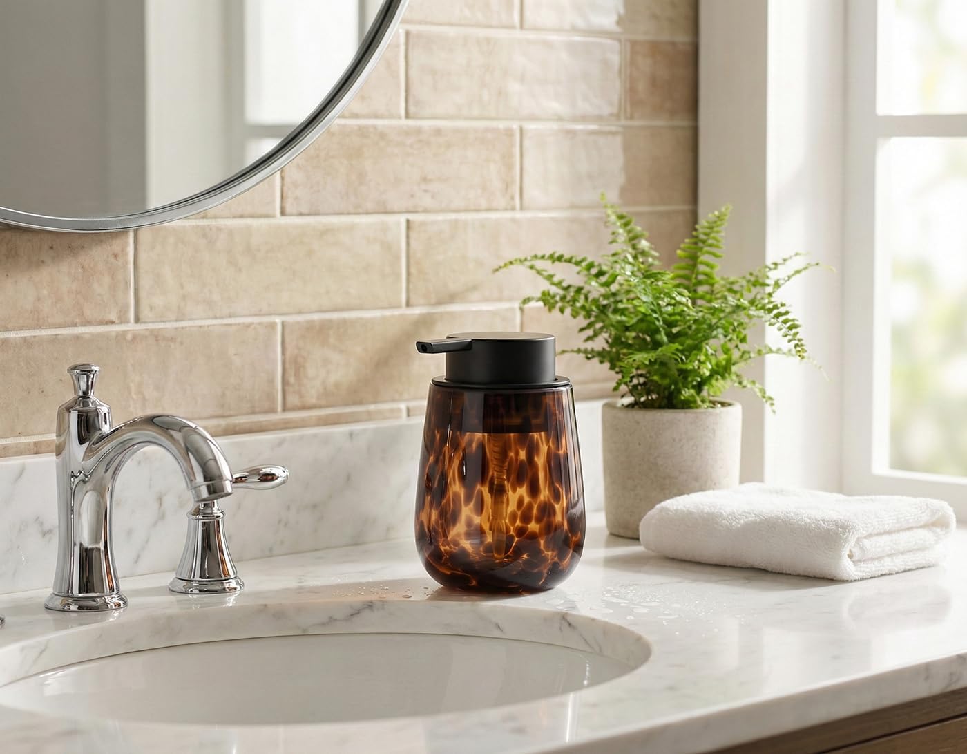 Marble Glass Foaming Hand Soap/Lotion Pump Dispenser / Amber Foaming