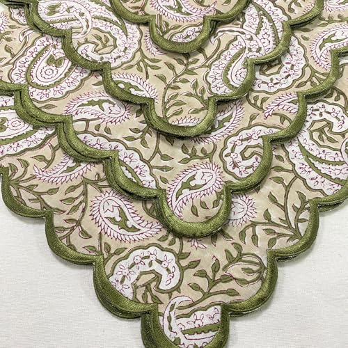 Ridhi Hand Block Print Cloth Napkins, Royal Biege, 18x18 in, Set of 4