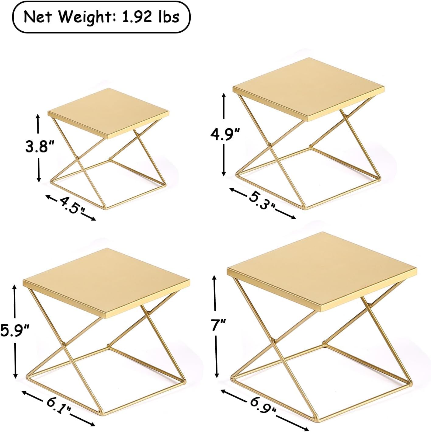 Modern Brass Risers Display Stands for Food / Square / Set of 4