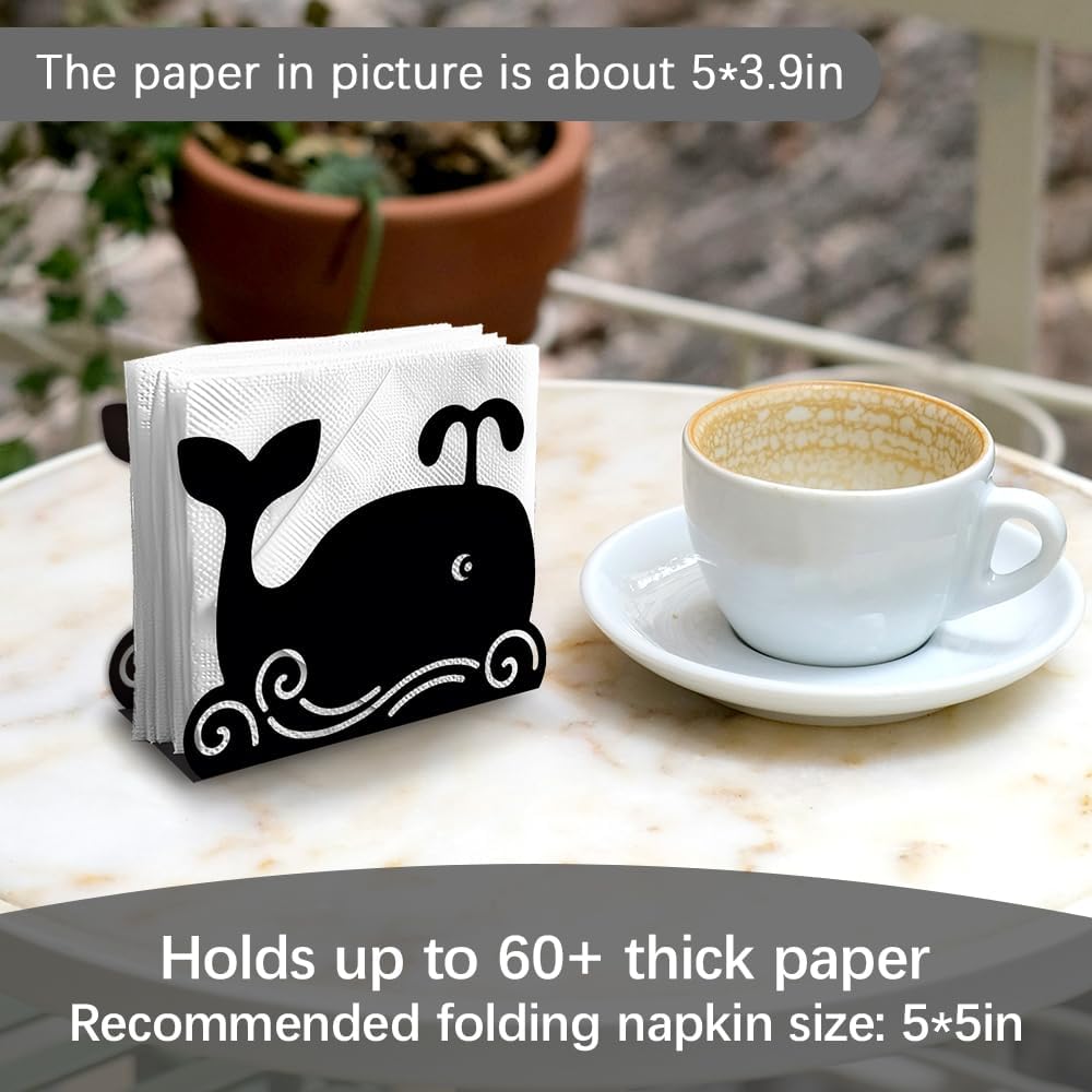 Cartoon Decorative Metal Napkin Holder / Whale / Black / 5.3 x 4.1 x 1.9