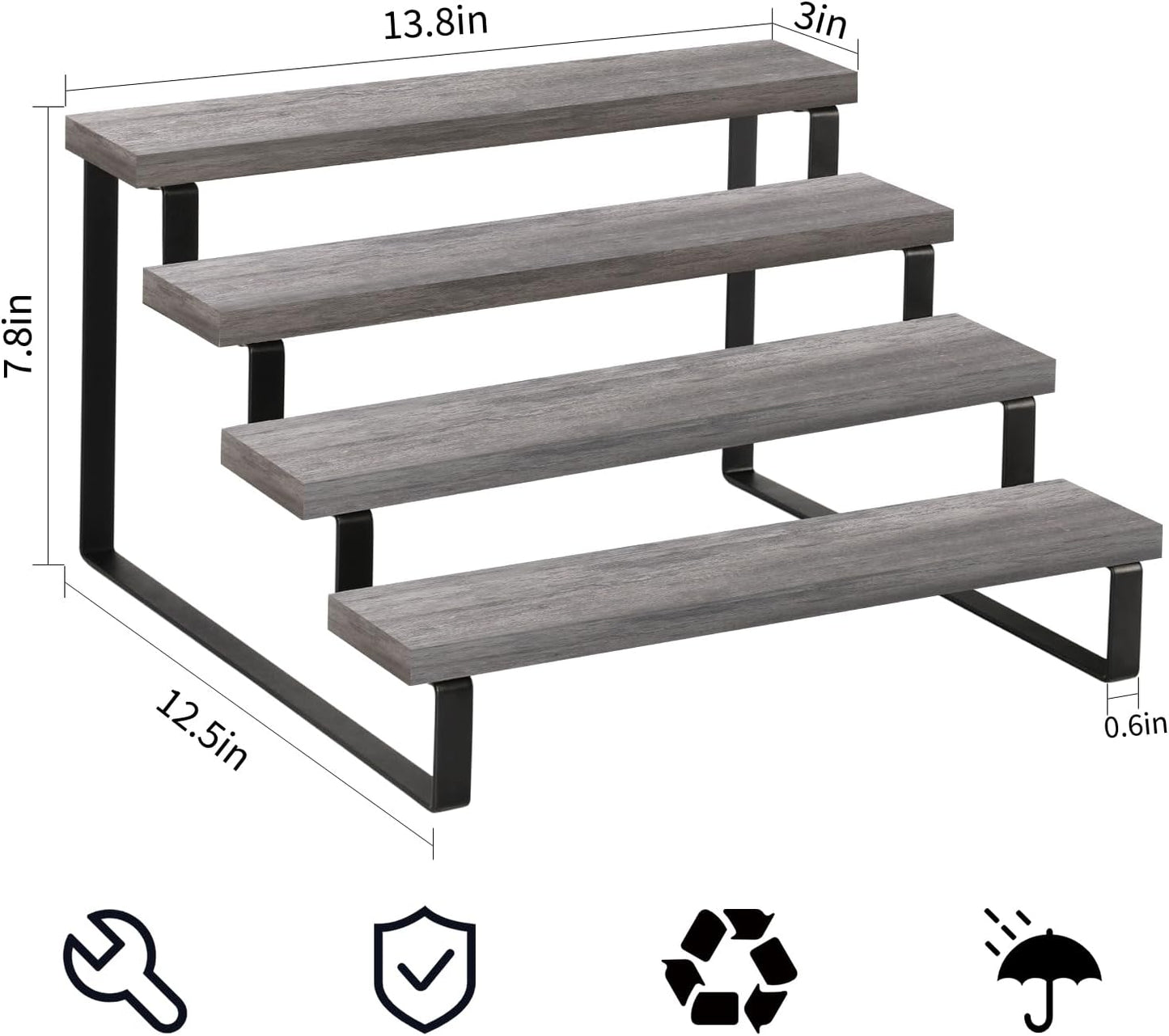 YINMIT Wooden Display Riser Stand, Tiered Perfume and Cologne Organizer Stand, 4 Tier Spice Rack Organizer, Rustic