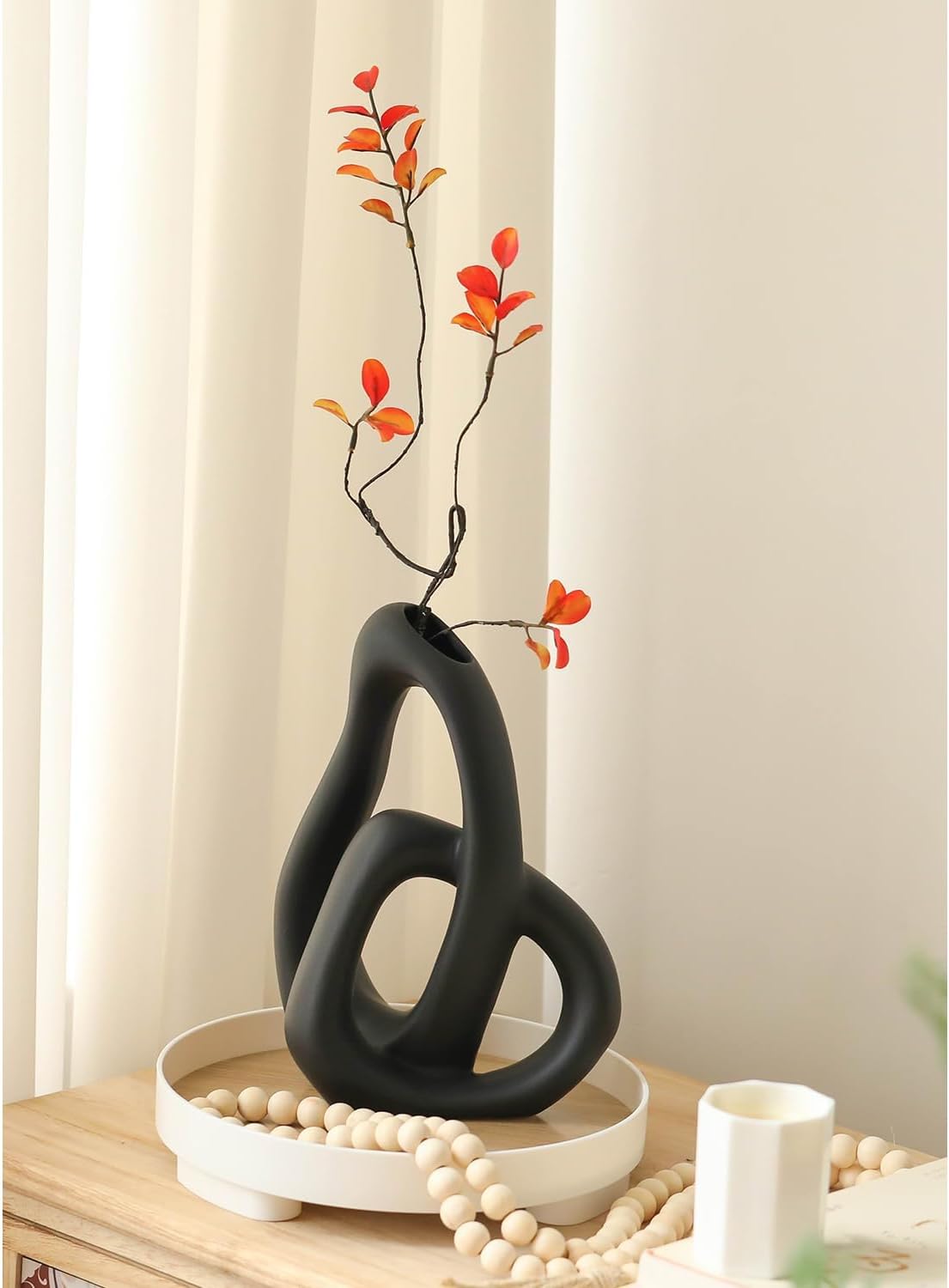 Modern White Ceramic Flower Vases / Black