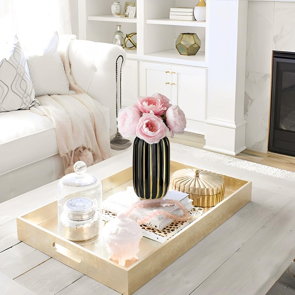 Gold Plated Lantern Ceramic Vase Home Decor Creative Design Porcelain Decorative / 8.66'' Tall-black