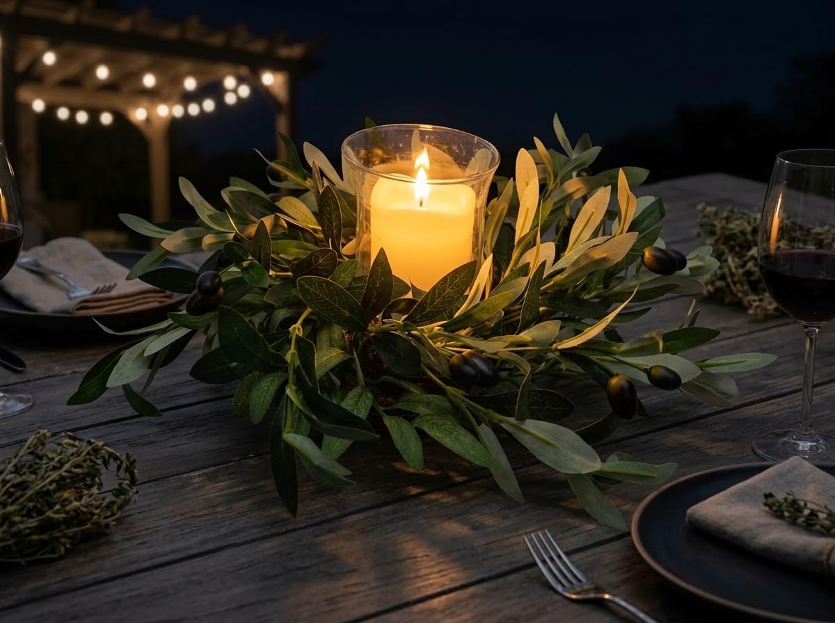 Artificial Olive Branch Candle Ring