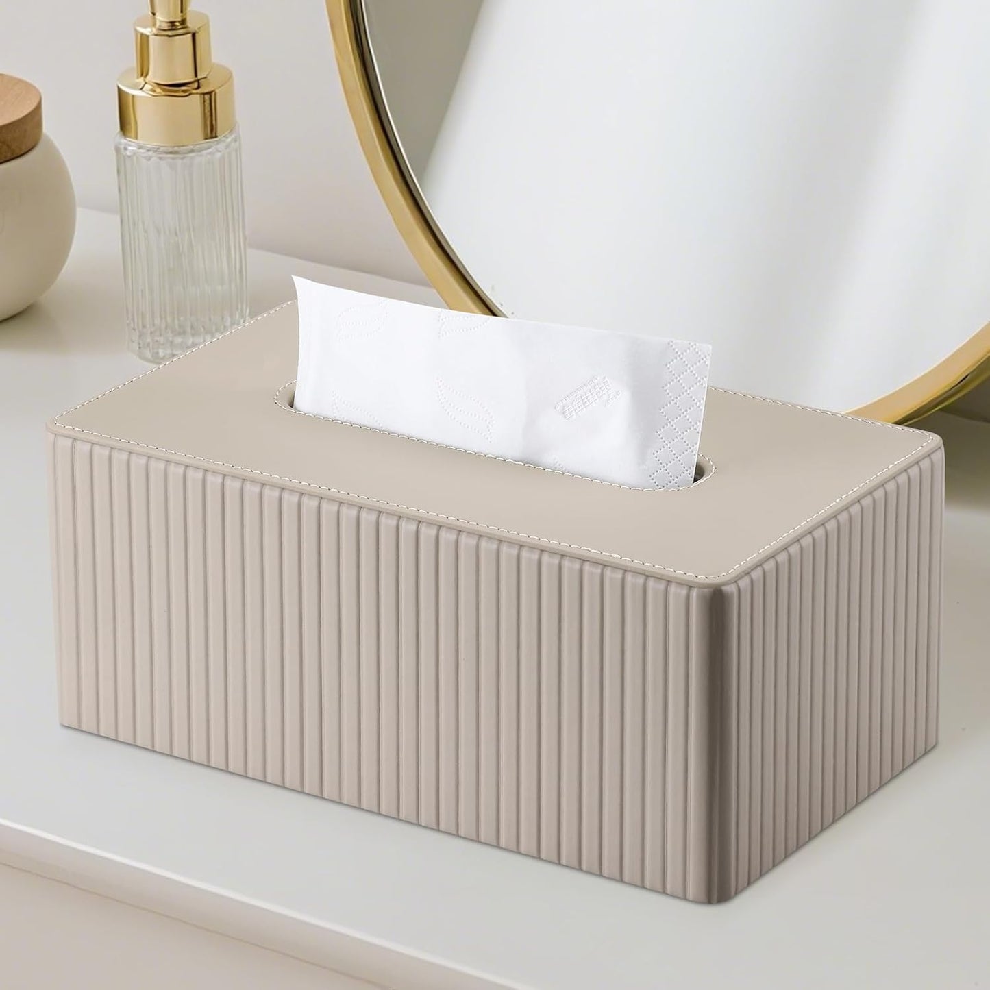Napkin & Facial Tissue Holder / Beige Stripe