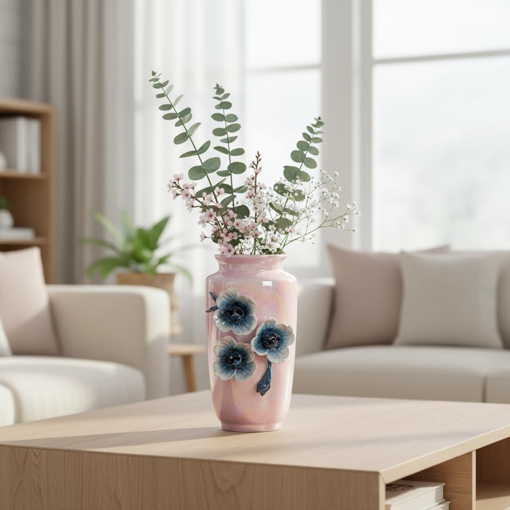 Ceramic Vase / Small Vase for Flowers / Pink / 7 Inch
