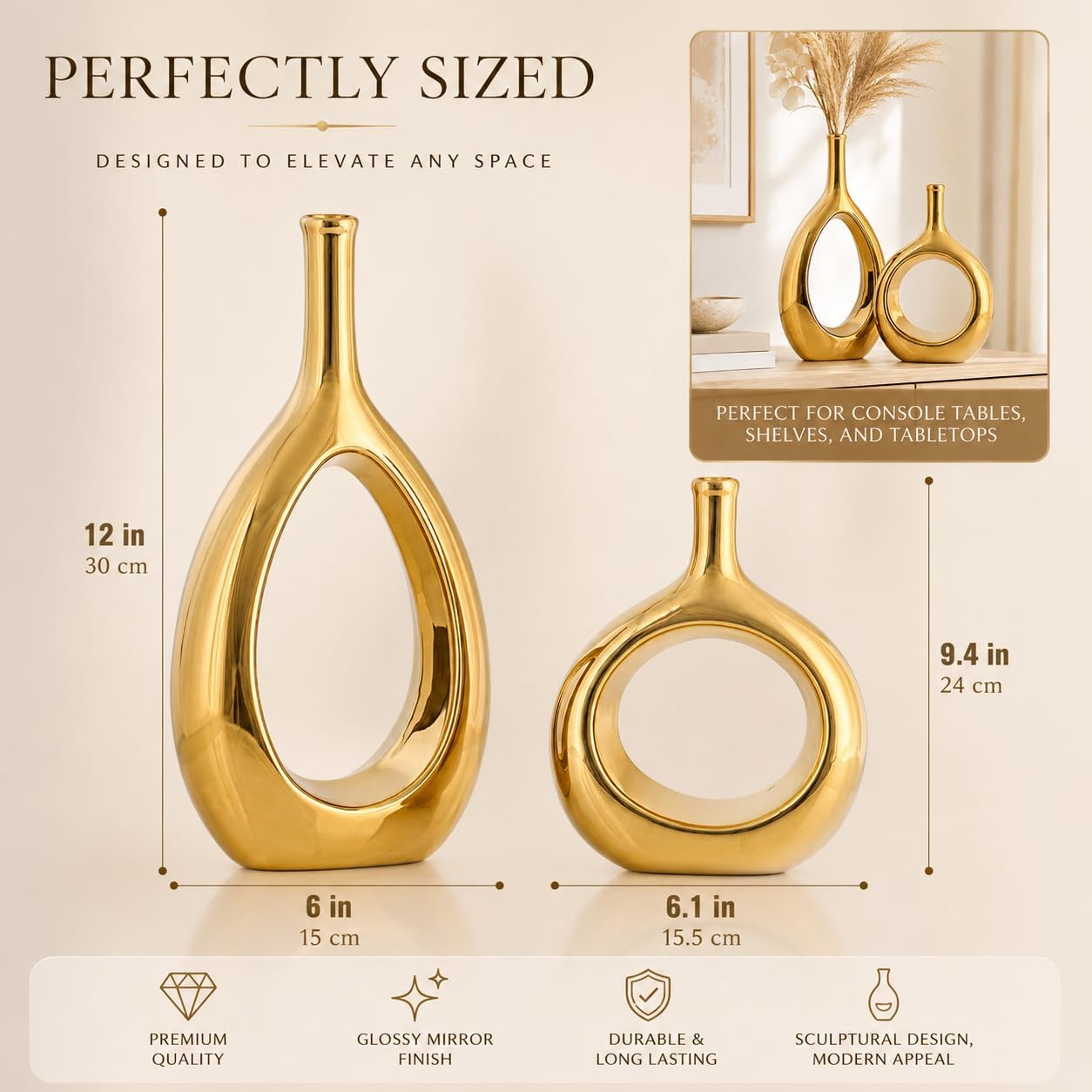 Ceramic Vase Set 2 / Glossy Gold