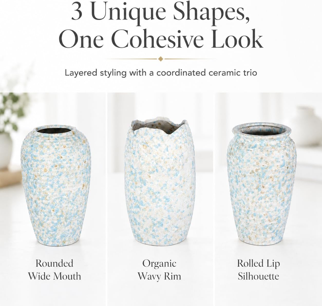 Ceramic Vases / Decorative Flower / Blue White 3 Set / Set of 3