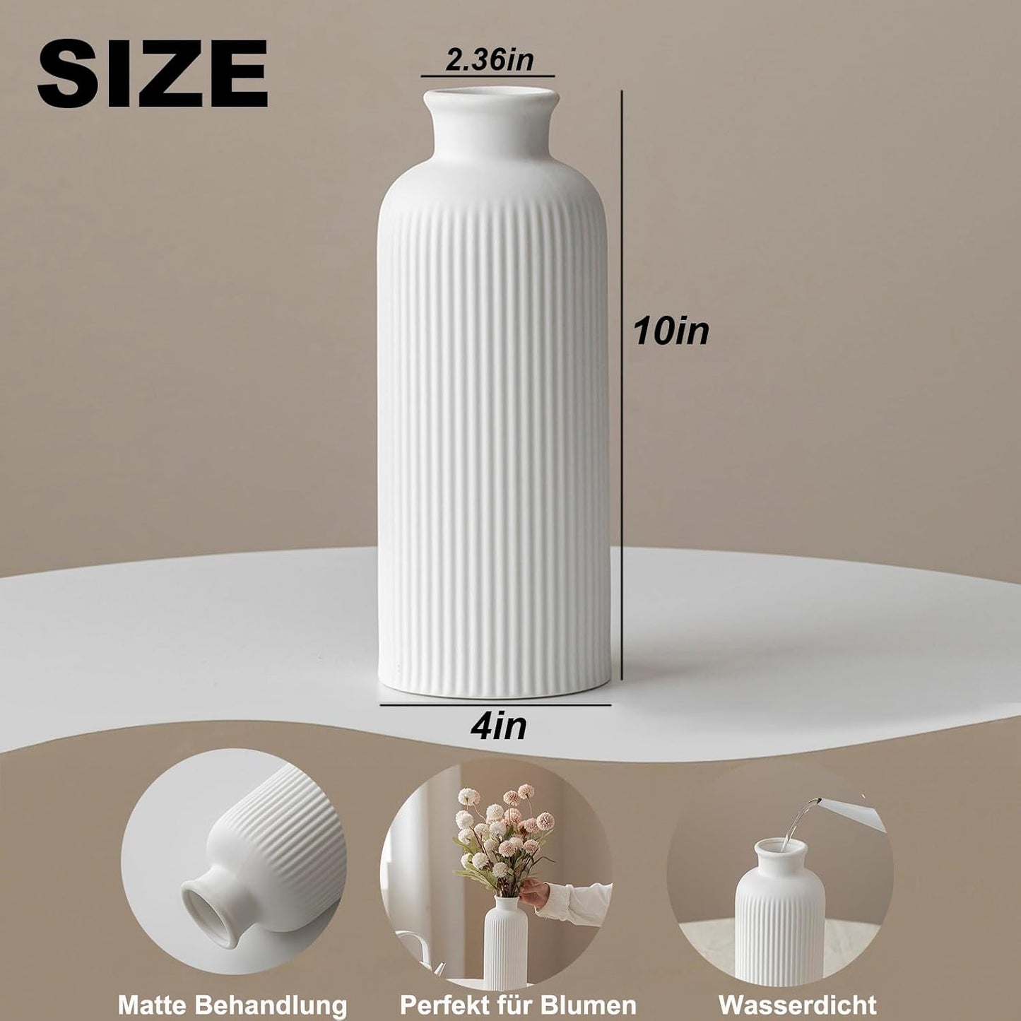 Modern Textured Decorative Vase / Bisque White / 10 Inch