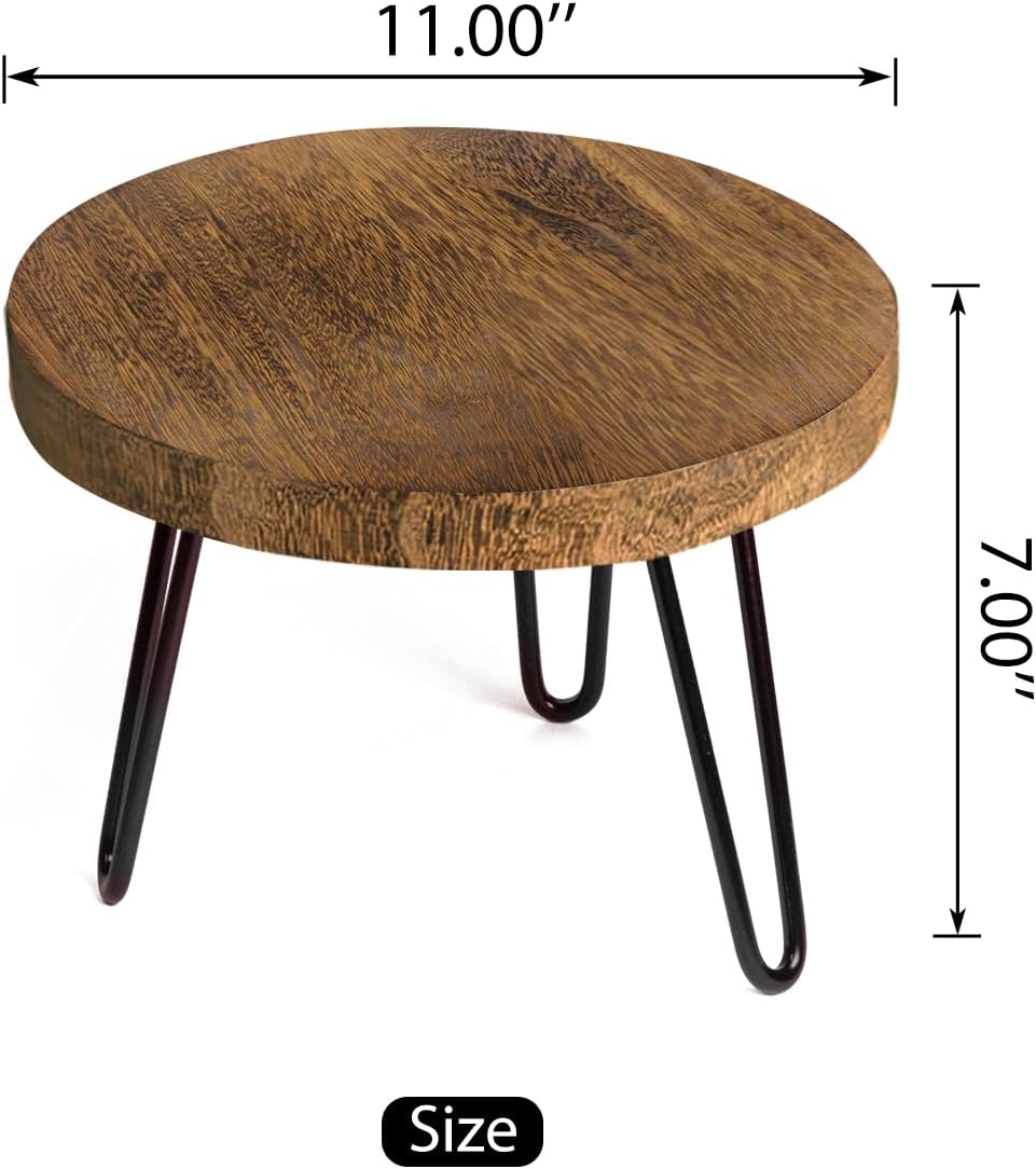 OBTAIN Plant Stand Indoor Outdoor Wood Mid Century Plant Stand for Indoor Plants, Modern Plant Table Round Plant Stool