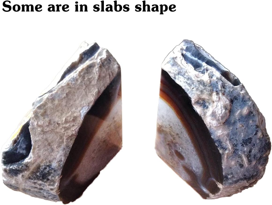 Geode Bookends Agate Shelve Decor Crystal Book Ends for Heavy Books / Nature / 3-4LBS / Brown