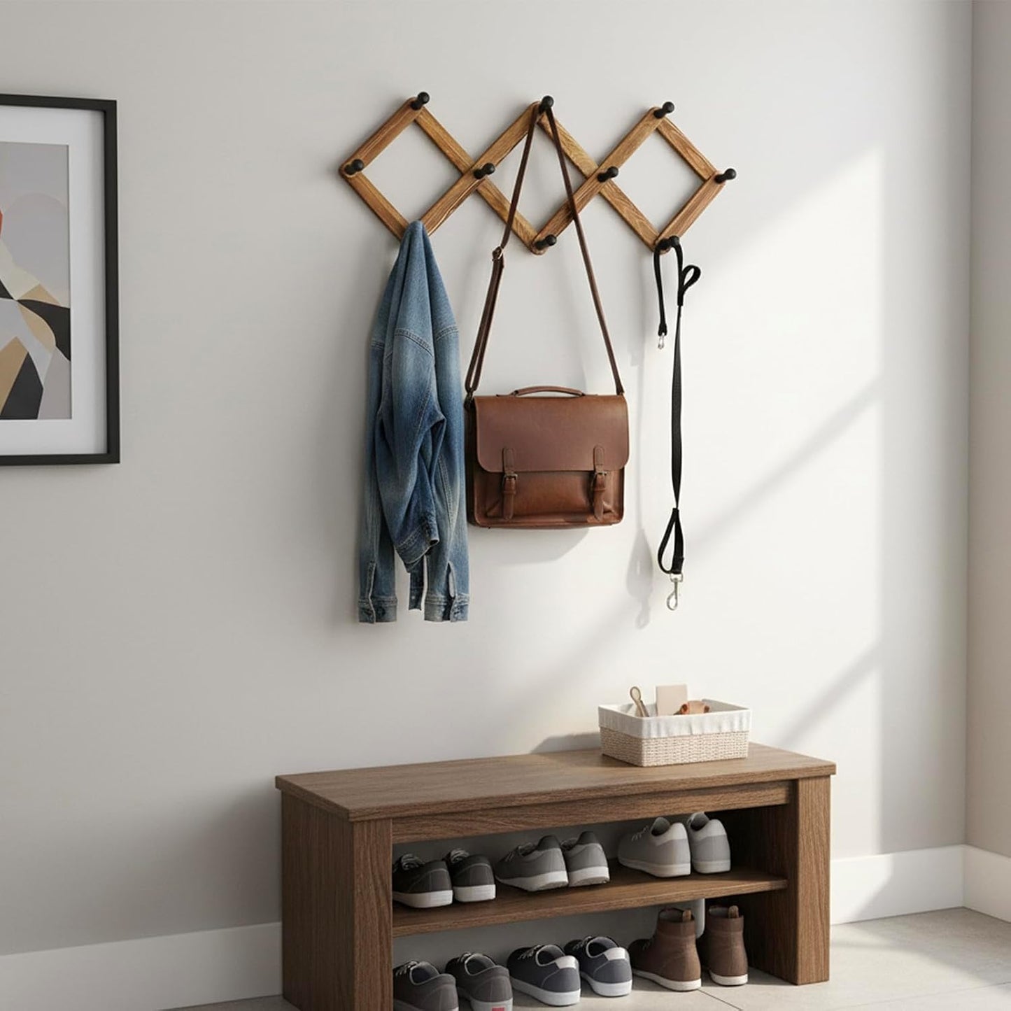 MyGift Expandable Hat Rack with 10 Hooks, Burnt Wood Wall Coat Rack | Expandable accordion design offers 10 pegs for