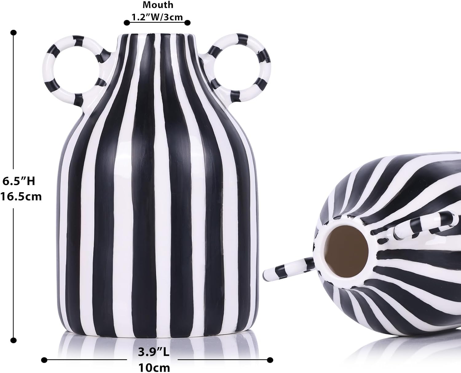 Minimalist Funky Boho Home Accent Vase / Black White