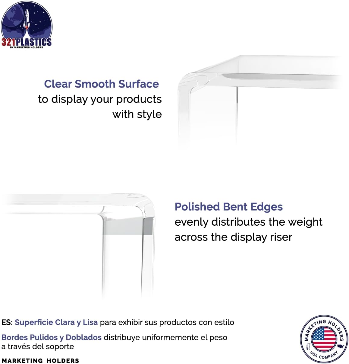 Marketing Holders Acrylic Riser Display Stands 2" Through 8" High 7 Pieces Clear Plastic Countertop Decorative Pedestal