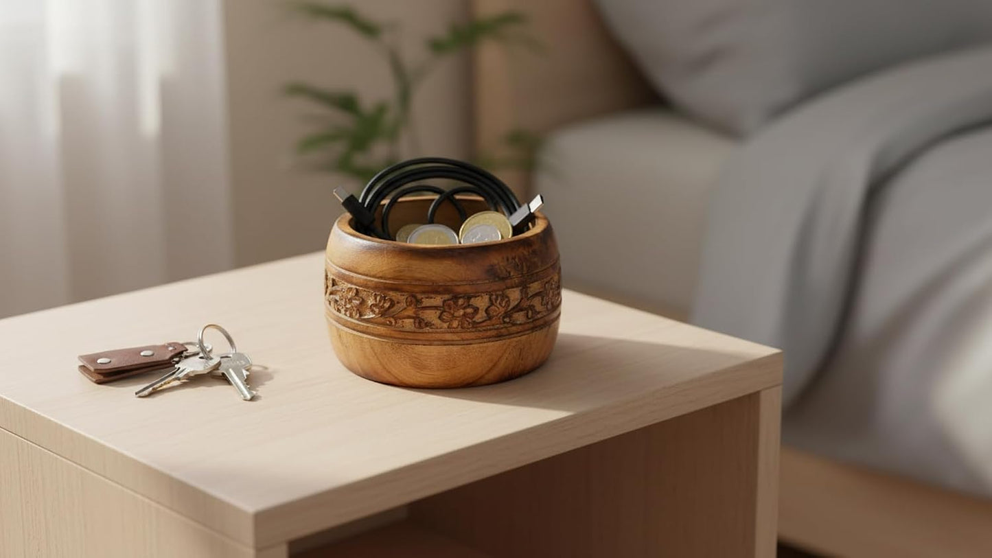 Handmade " Decorative Mango Wood Snack Serving Bowl For Dry Fruits Chips / Antique Finish / 5 x 3