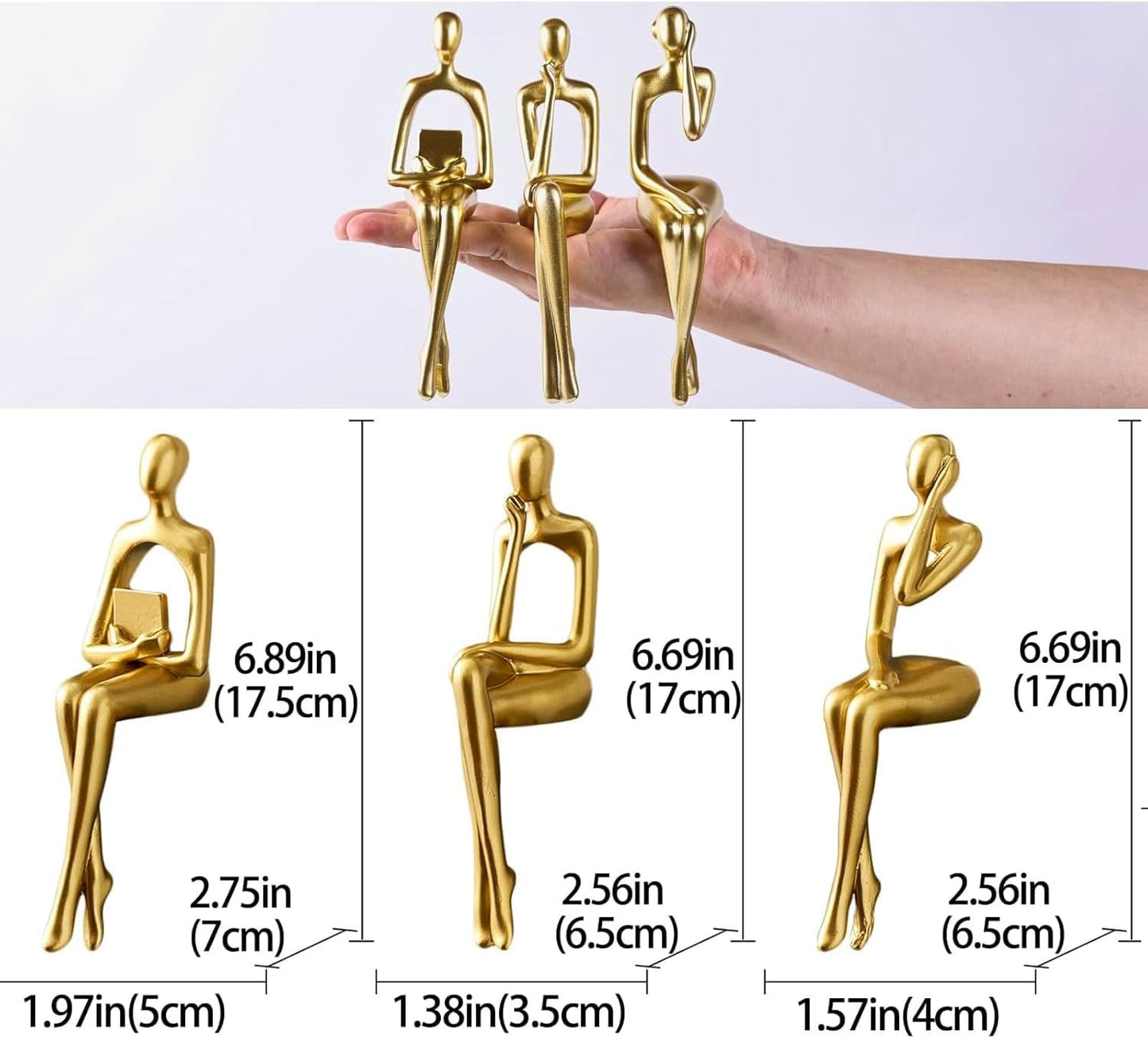Bookshelf Desk Figurines / Gold / Set of 3