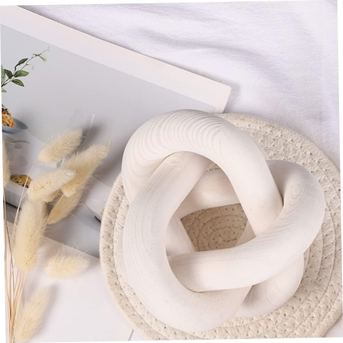 Wood Chain Link Decor 3 Link Wood Knot Decor Carved Decorative Chain Knot / White