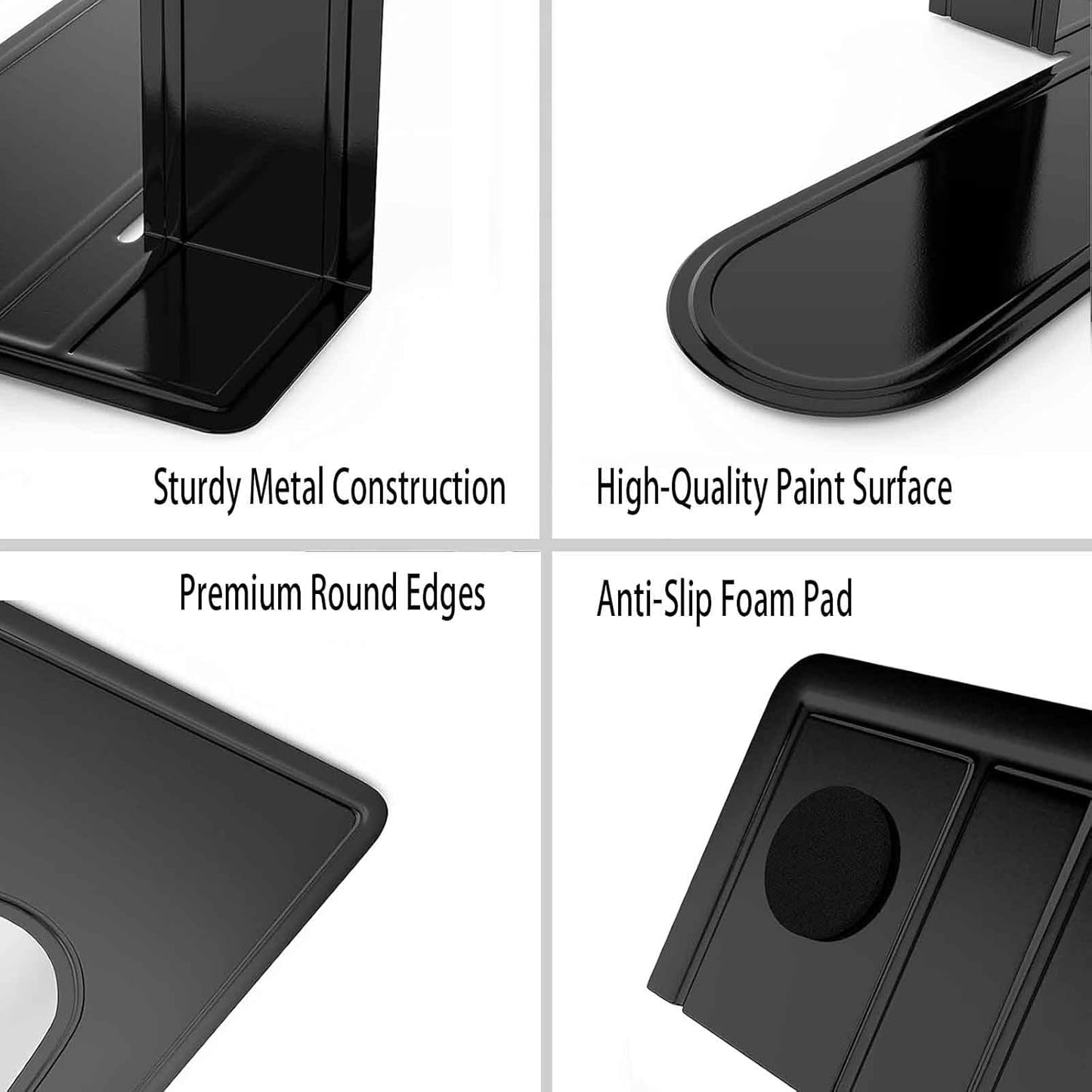Book End Supports Heavy Duty Metal Bookend Support / Black / 2 Pairs/ / Set of 4