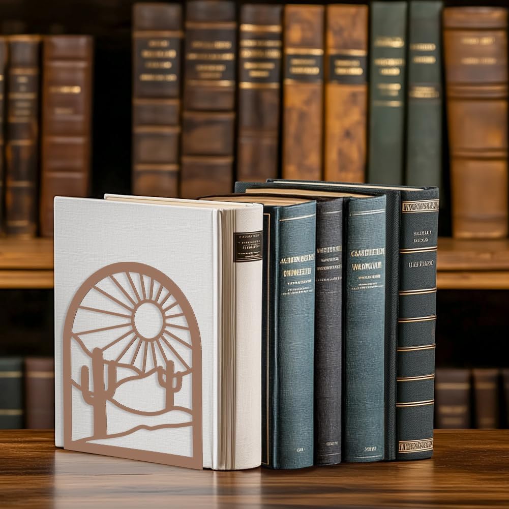 Metal Bookends / Modern Decor Heavy Duty Study Book Support Stoppers / Bohemian Landscape