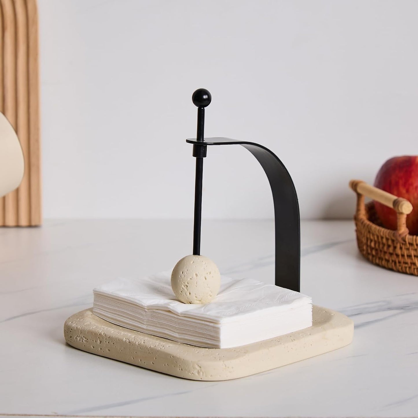 Natural Travertine Napkin Holder / Beige Travertine / 7 x 7