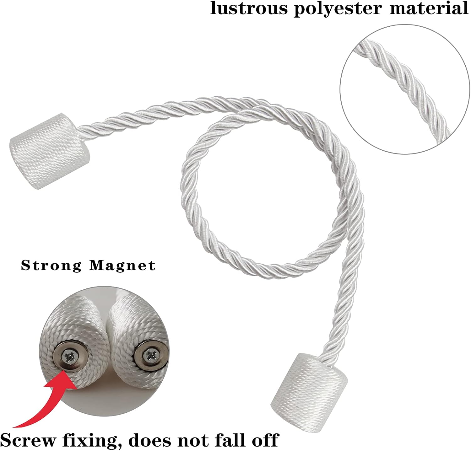 Magnetic Curtain Tiebacks Holdbacks Decorative Tie Backs for Windows Porlau | 6 Pack White Modern Outdoor Drapes
