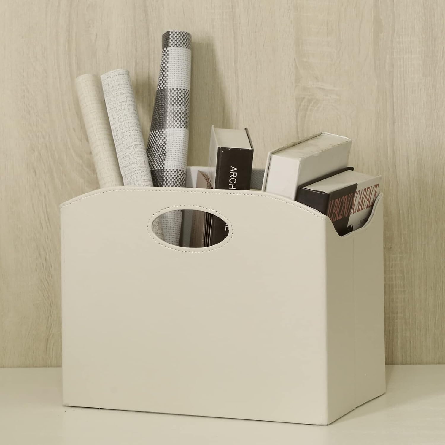 EZDeco Magazine Holder Foldable Magazine Rack Floor PU Leather File Holder Newspaper Book Storage Magazine Basket