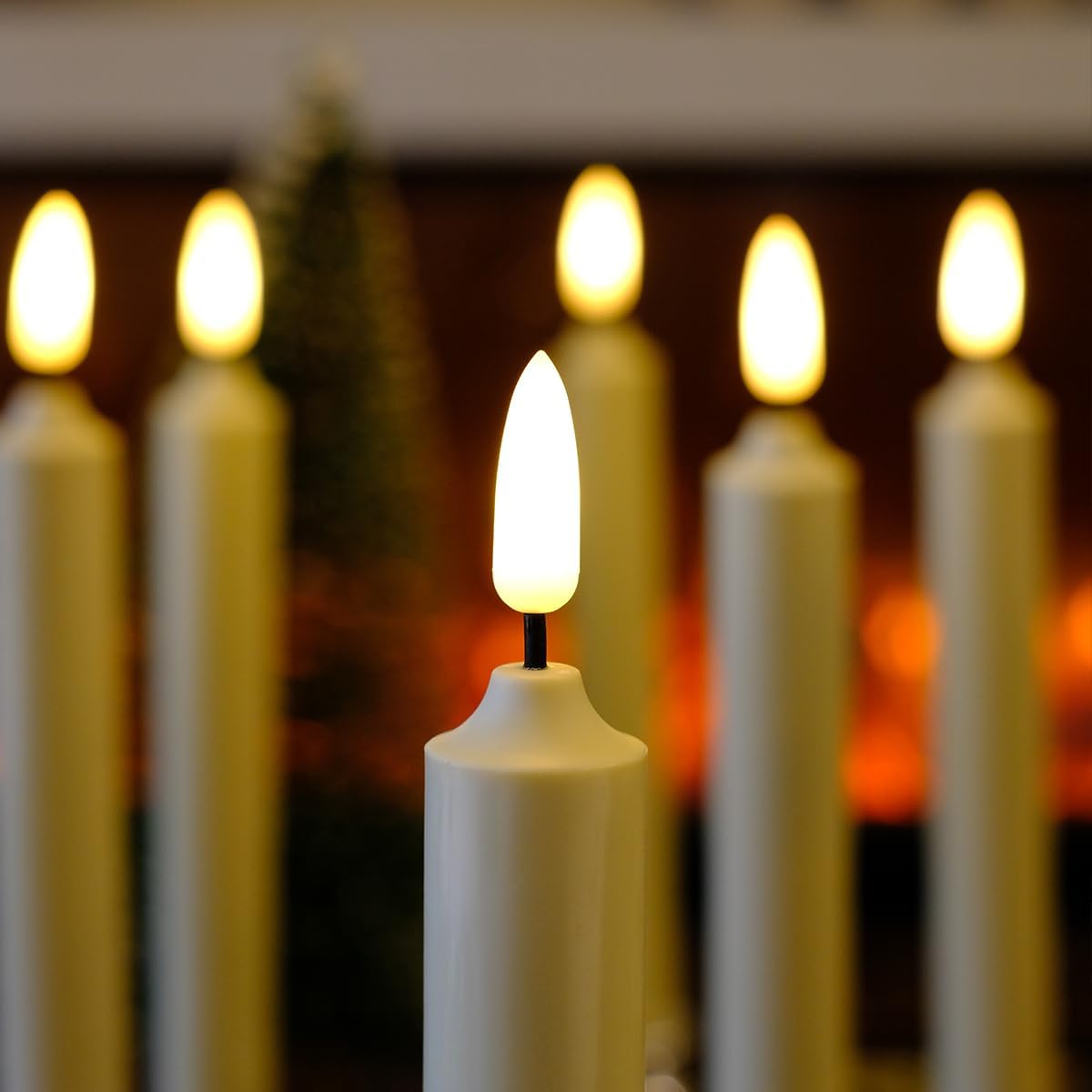 6PACK Flameless Battery Powered 8'' Ivory Taper Windows Candles, Include 12 AA Batteries, with Remote and Timer, with