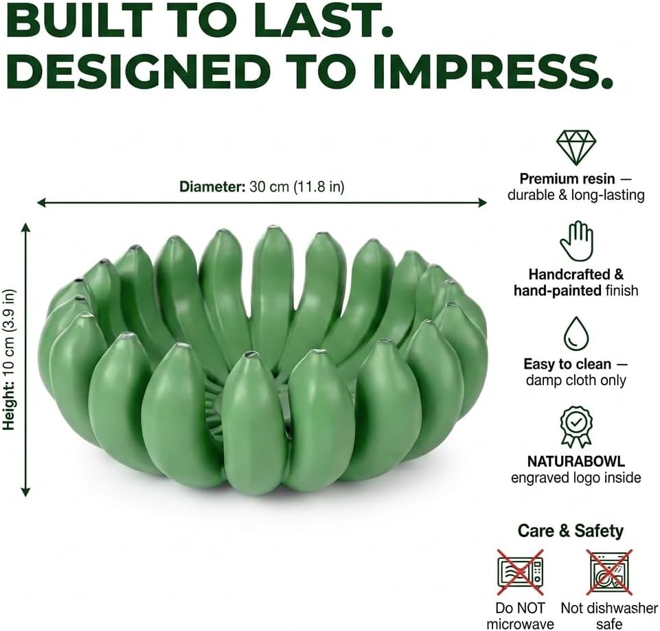 Banana fruit bowl holder Handcrafted Art Centerpiece / Green / 12 Inch