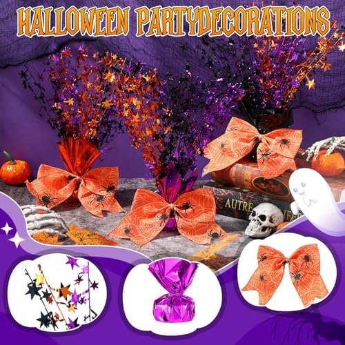 Suncalla 6 Pack Halloween Table Centerpiece Decoration Metallic Black Orange Purple Stars Centerpiece for Party Supplies Table Decoration