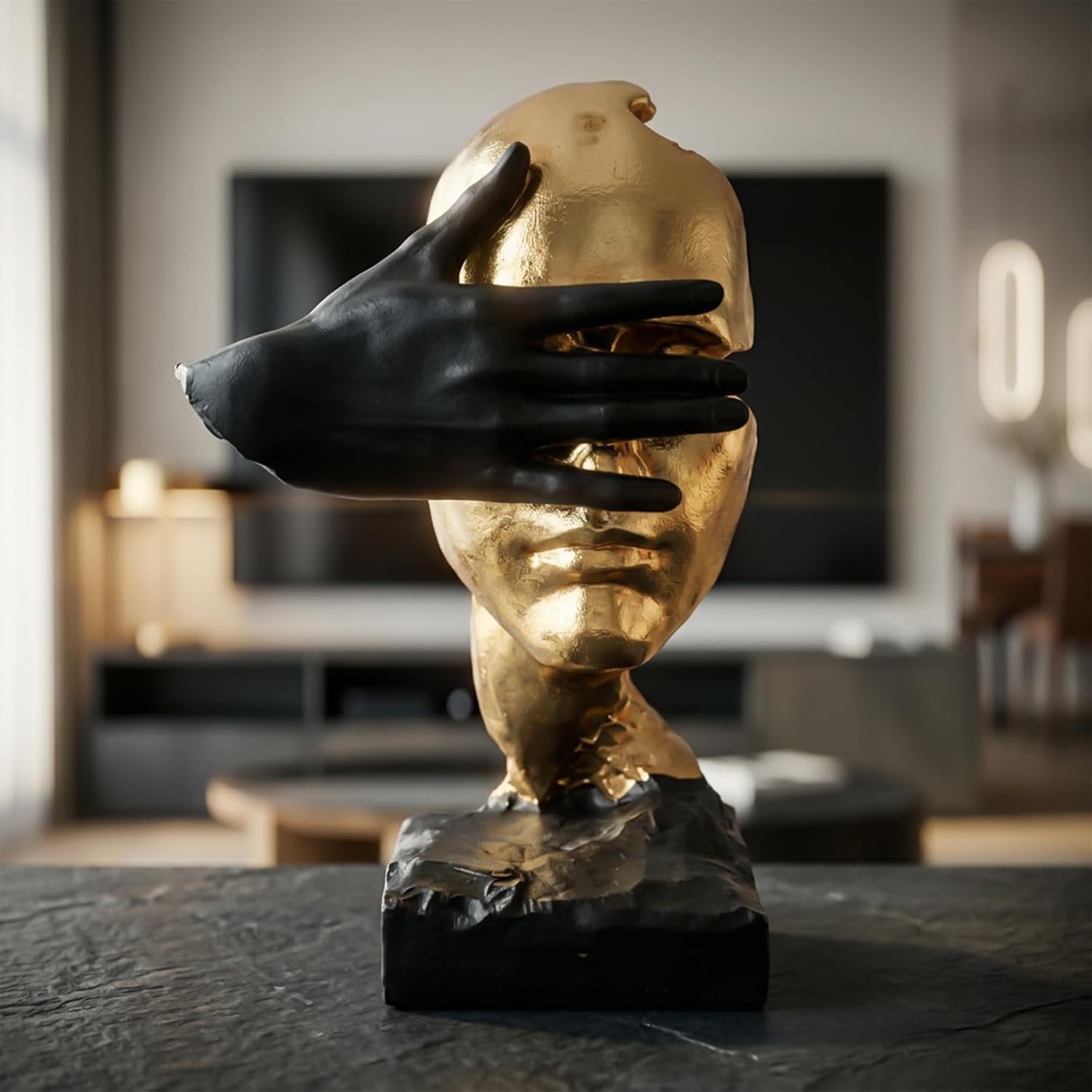 Abstract Sculpture Home Decor Accents Thinker Statue Decor / Gold Face Blindfolded