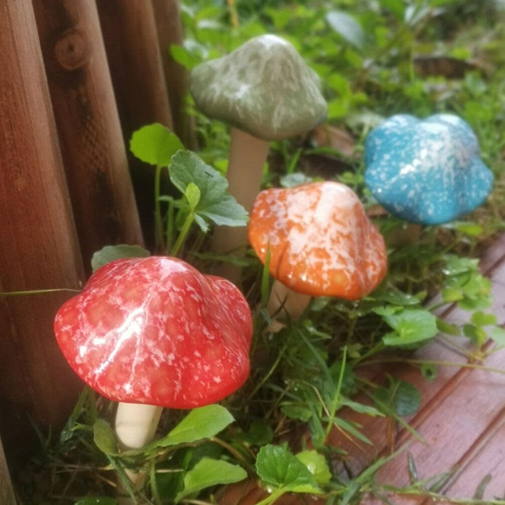 Miniature Ceramic Mushroom Decor Realistic Small Mushroom Figurines / 2 x 1.96 x 1.96 / Set of 4
