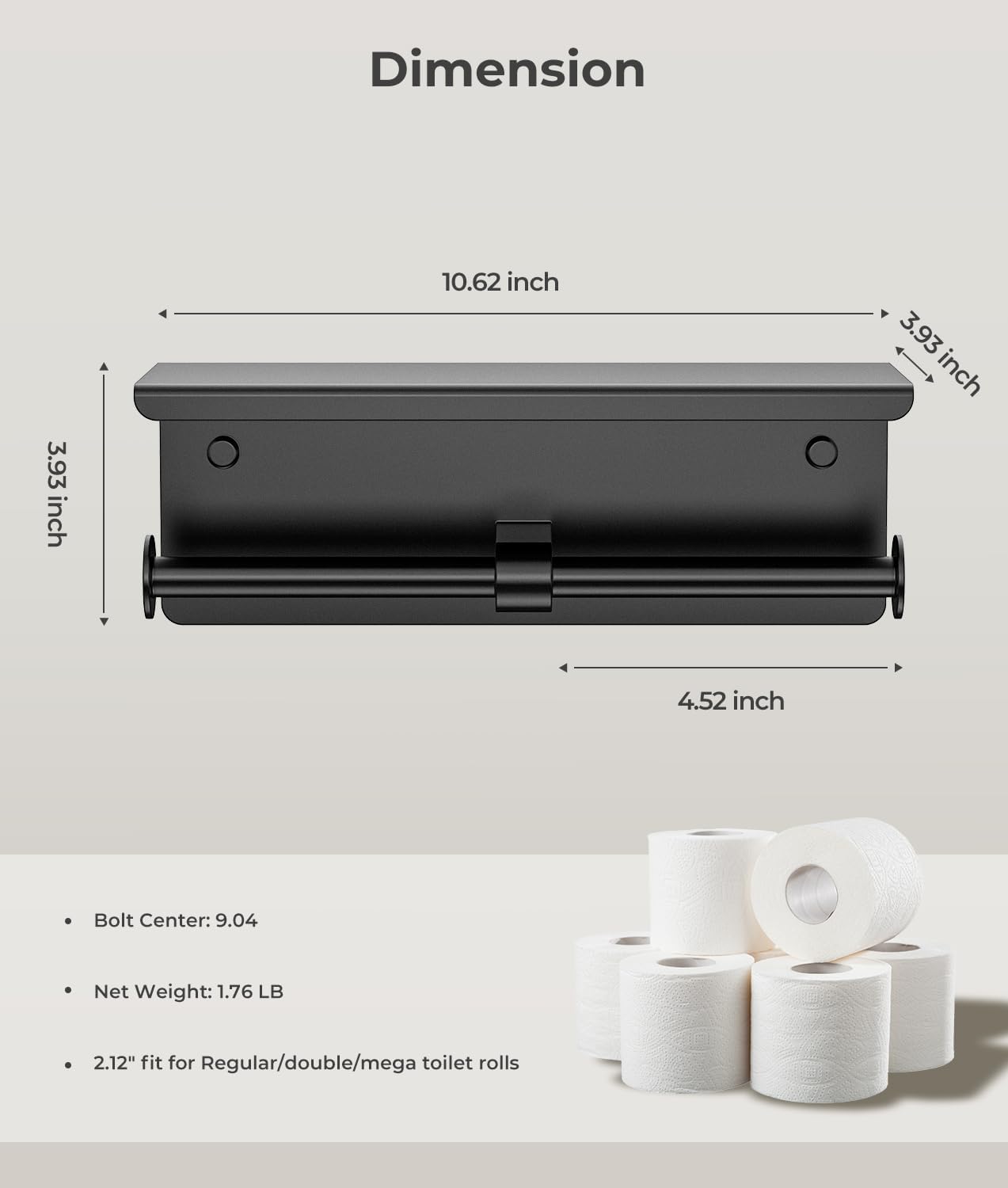 Double Toilet Paper Holder with Shelf, Wall Mount Tissue Roll Holder for Bathroom, 304 Stainless Steel Commercial