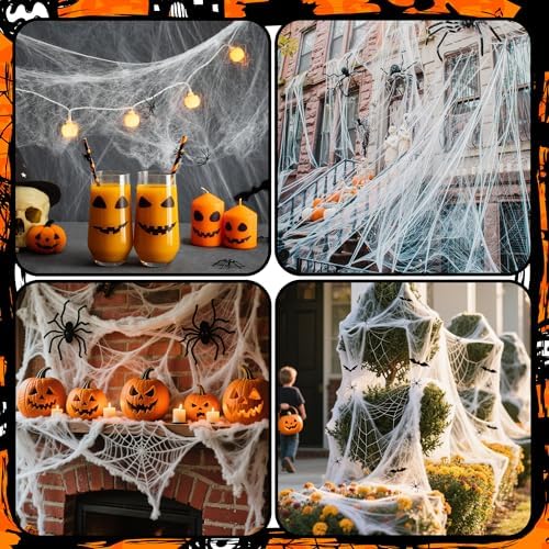 1100 Sqft Halloween Spider Webs Decoration with 60 Fake Spiders 12 Bats
