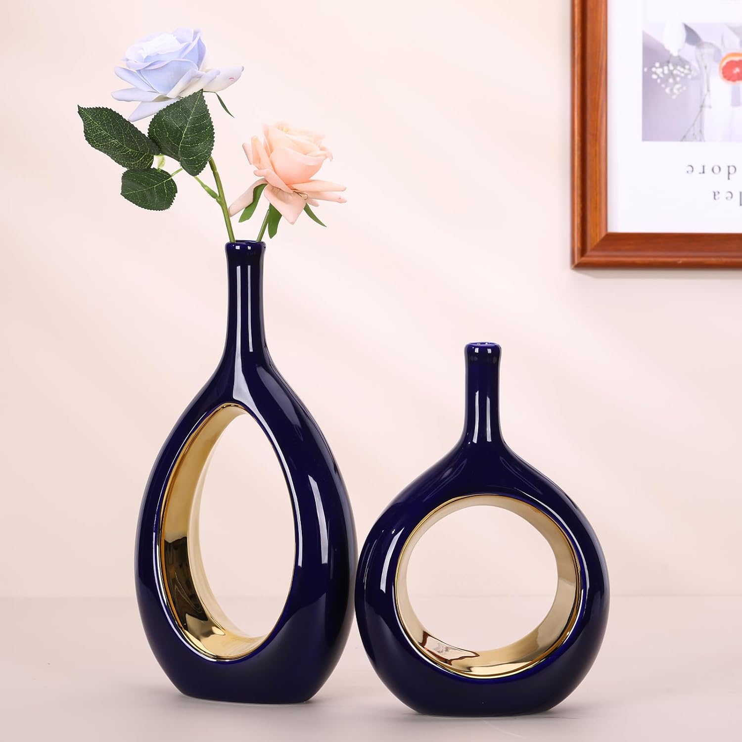 Vase Ceramic Blue Vases Home Decor / Blue and Gold