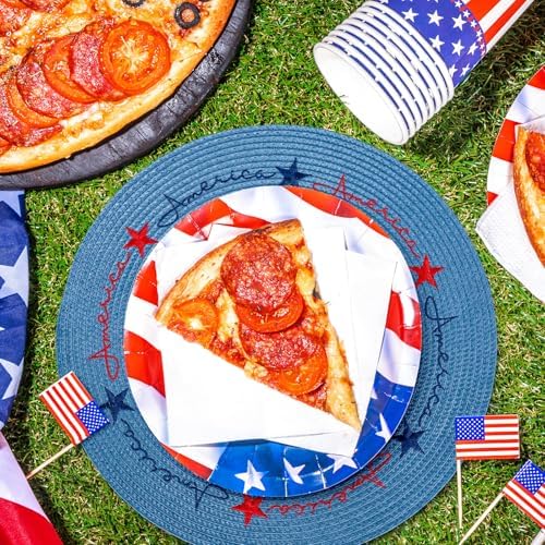 Whaline 4Pcs Round Patriotic Placemats Stars Embroidered Place Mats 4th of July Dinner Table Mats for Independence Day 250th Anniversary Home Birthday Party Decor