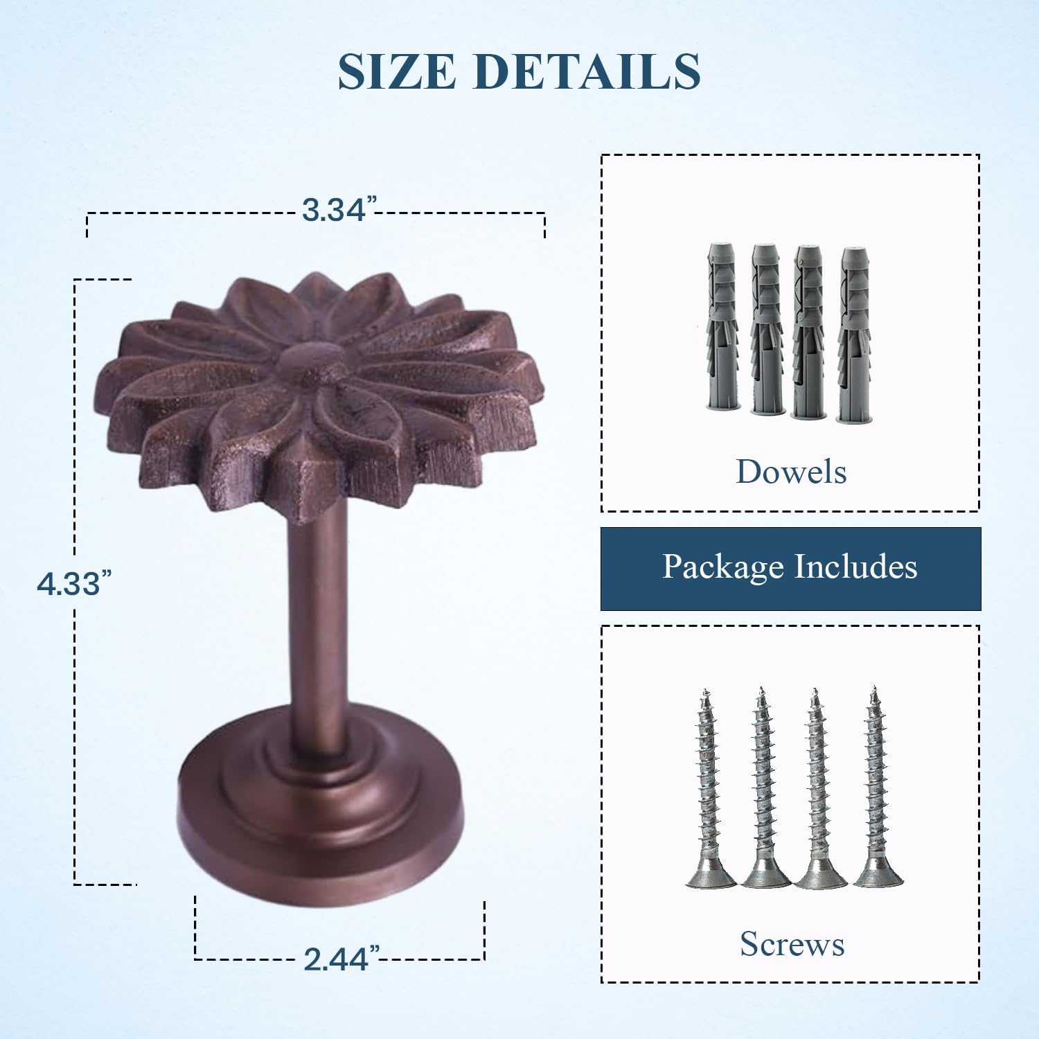 The Metal Magician Wall Mounted Floral Curtain Holdbacks (Pack of 4) - Boho Flowery Curtain Holders for Living Room