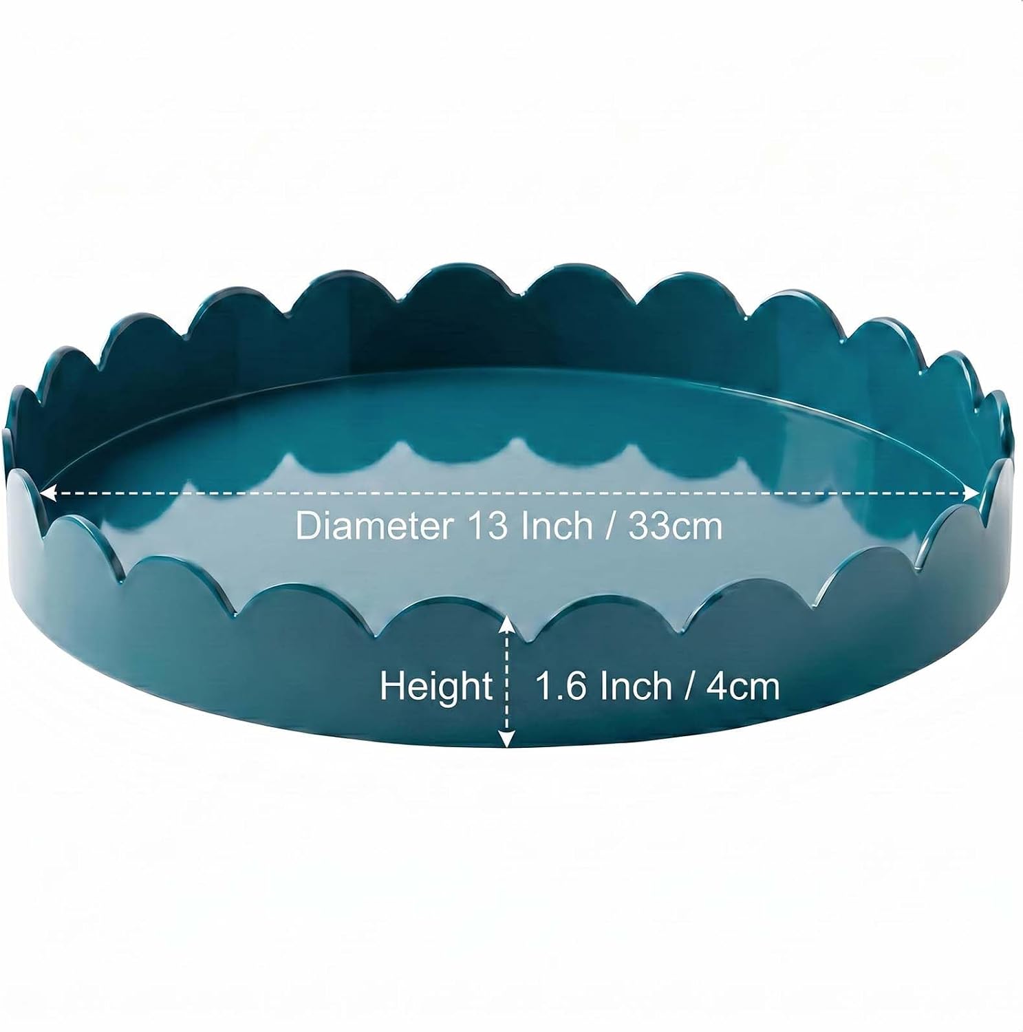 13" Round Scalloped Tray / Deep Teal