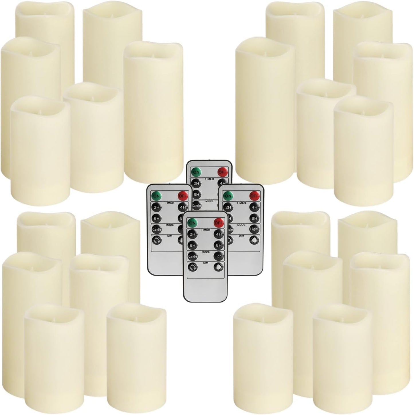 YOROXRG Set of 24 Waterproof Outdoor Flameless Candles, LED Candles with 4 Remote and Timer,(H 4" 5" 6" x D 2.2"),for