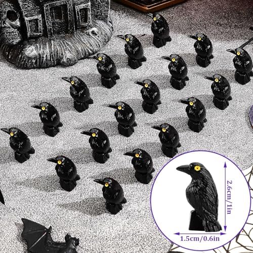 60Pcs Mini Resin Crows,Mini Black Crow Ravens Figurines