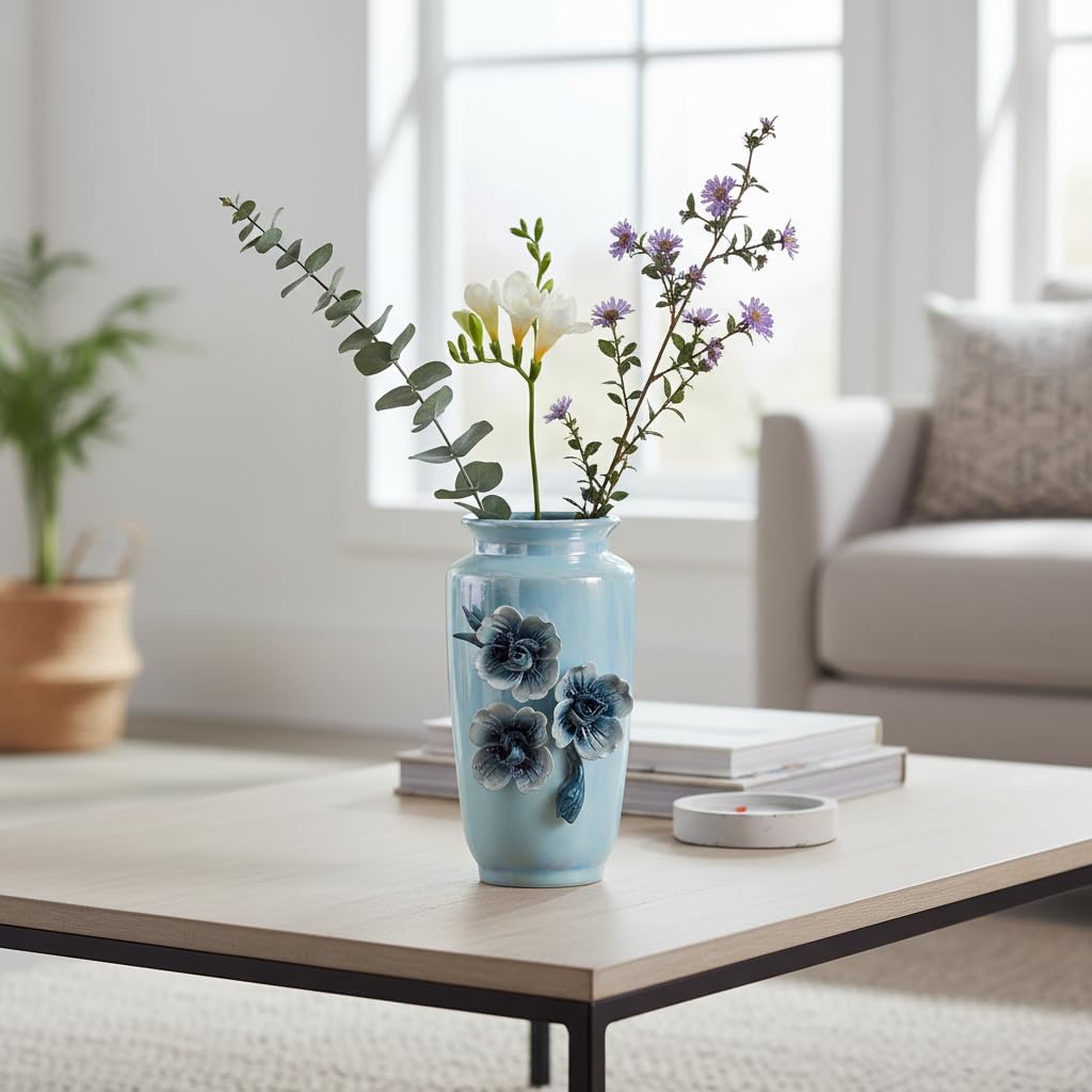 Ceramic Vase / Small Decorative Vase / Blue / 7 Inch