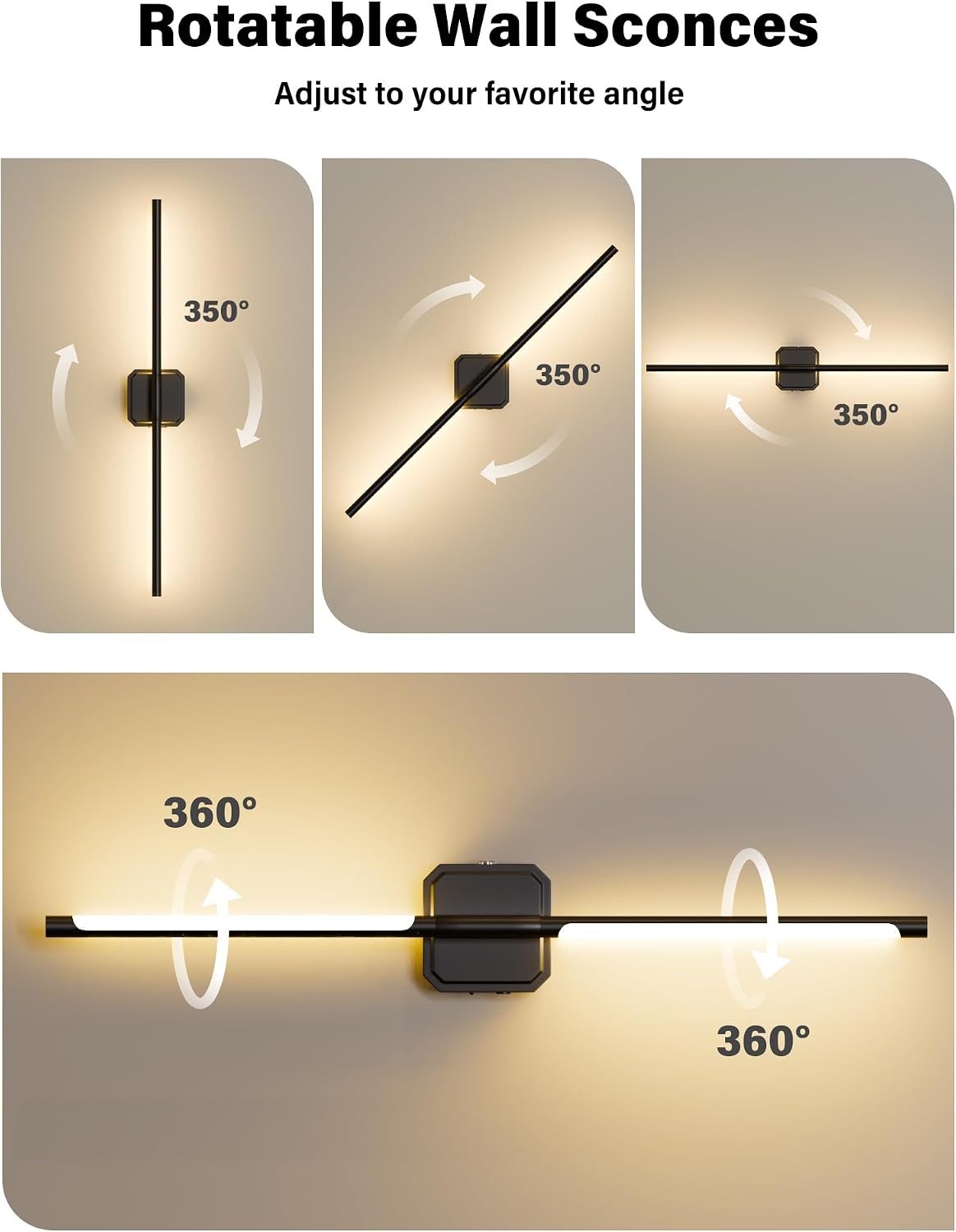 Battery Operated Wall Sconces Set of Two, Wireless Wall Lights Touch & Remote Control Rechargeable LED Wall Lamp