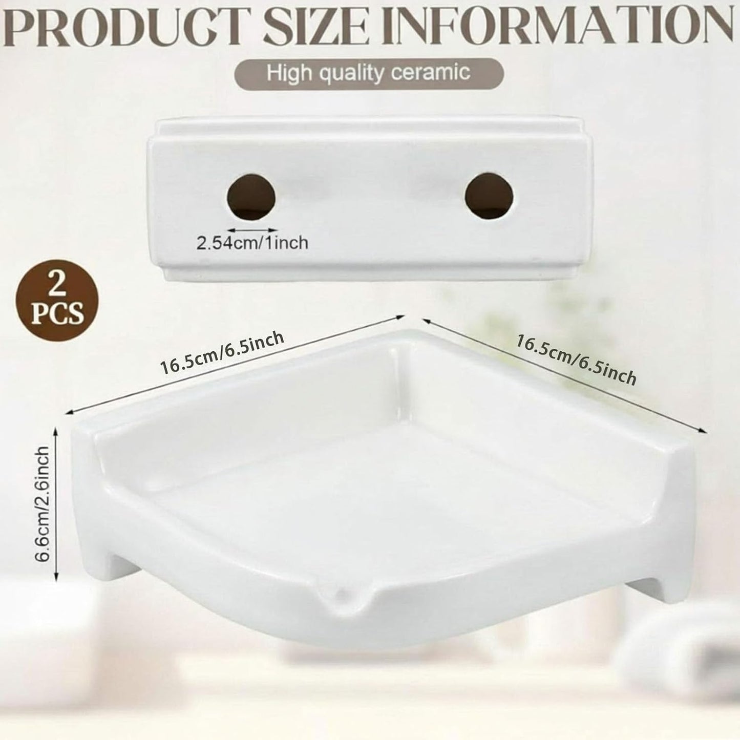 Ceramic Corner Soap Dish for Shower Wall Tile Ceramic Soap Holder Wall / White / 6.5 x 6.5 x 2.5