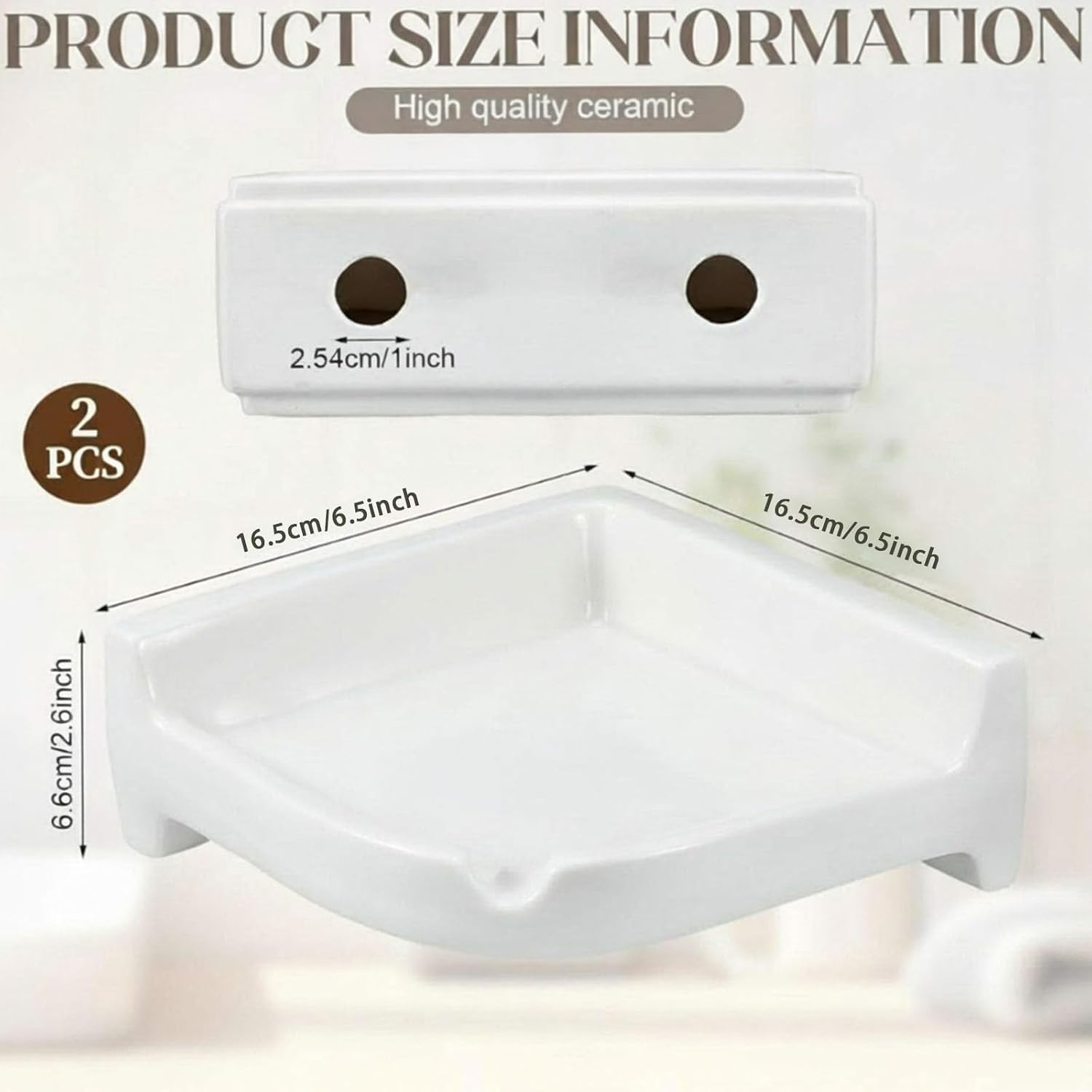 Ceramic Corner Soap Dish for Shower Wall Tile Ceramic Soap Holder Wall / White / 6.5 x 6.5 x 2.5