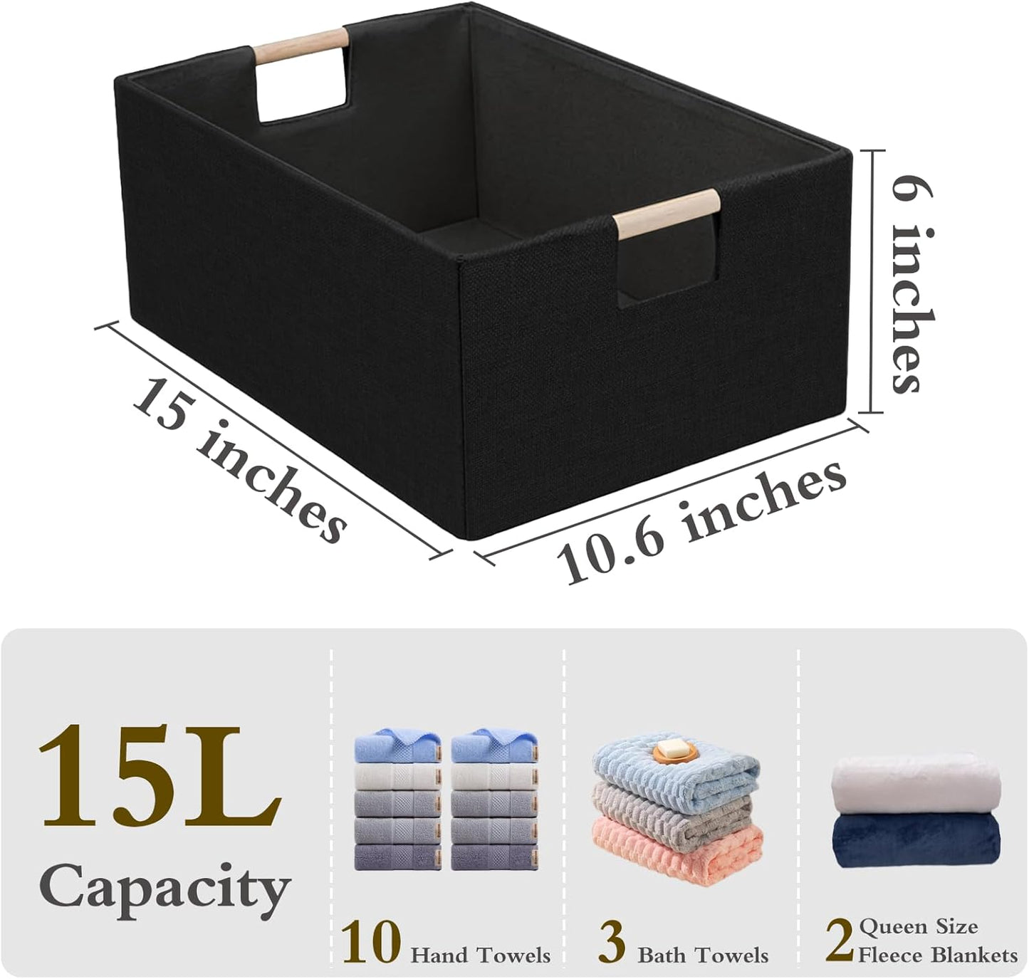 Linen Decorative Storage Bins / Black / Set of 2